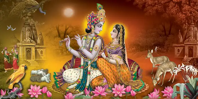 RK323 Radha Krishna Plain, Glitter, Stone, Crystal High Gloss Decorative Tile by Global Art