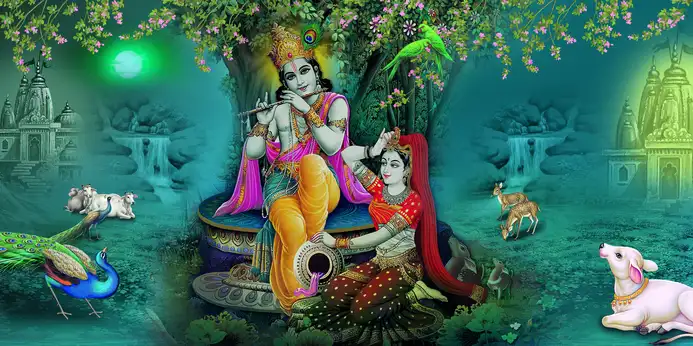 RK324 Radha Krishna Plain, Glitter, Stone, Crystal High Gloss Decorative Tile by Global Art