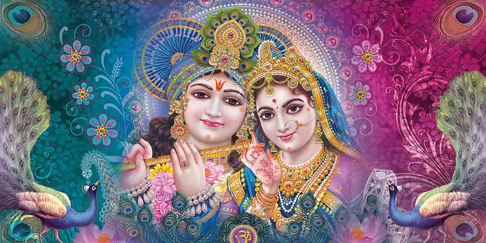 RK327 Radha Krishna Plain, Glitter, Stone, Crystal High Gloss Decorative Tile by Global Art
