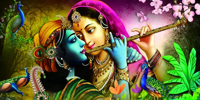 RK330 Radha Krishna Plain, Glitter, Stone, Crystal High Gloss Decorative Tile by Global Art