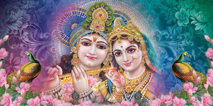 RK331 Radha Krishna Plain, Glitter, Stone, Crystal High Gloss Decorative Tile by Global Art