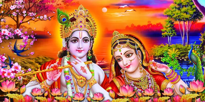 RK333 Radha Krishna Plain, Glitter, Stone, Crystal High Gloss Decorative Tile by Global Art