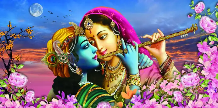 RK335 Radha Krishna Plain, Glitter, Stone, Crystal High Gloss Decorative Tile by Global Art