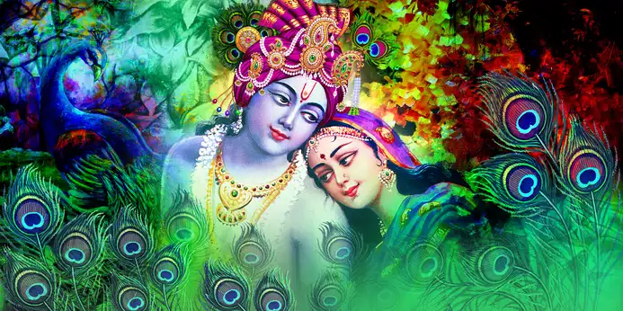 RK337 Radha Krishna Plain, Glitter, Stone, Crystal High Gloss Decorative Tile by Global Art