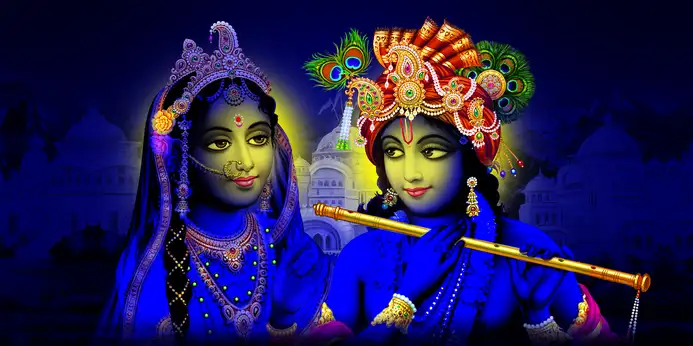 RK338 Radha Krishna Plain, Glitter, Stone, Crystal High Gloss Decorative Tile by Global Art