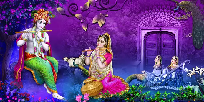 RK339 Radha Krishna Plain, Glitter, Stone, Crystal High Gloss Decorative Tile by Global Art
