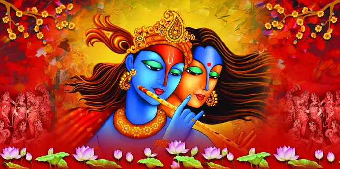 RK340 Radha Krishna Plain, Glitter, Stone, Crystal High Gloss Decorative Tile by Global Art