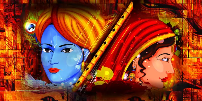 RK341 Radha Krishna Plain, Glitter, Stone, Crystal High Gloss Decorative Tile by Global Art