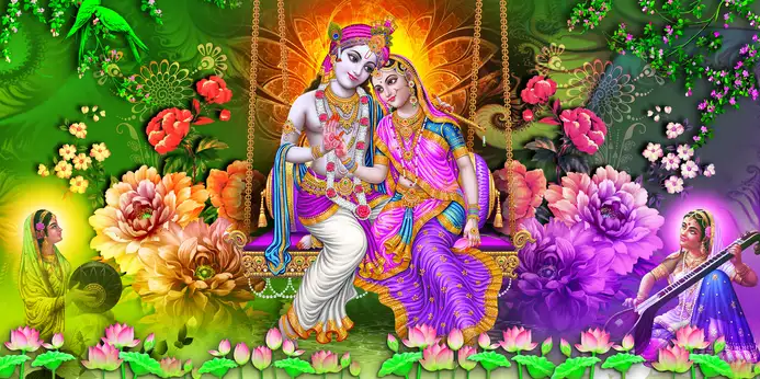 RK342 Radha Krishna Plain, Glitter, Stone, Crystal High Gloss Decorative Tile by Global Art