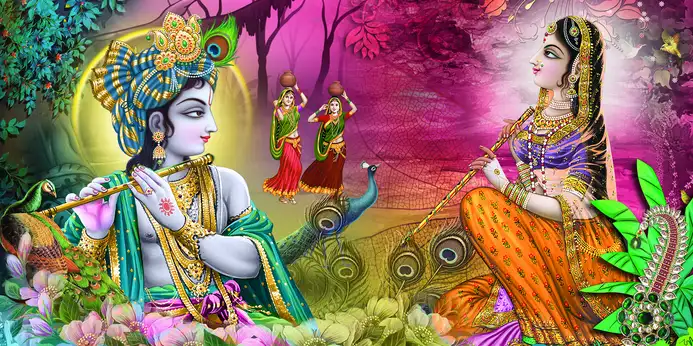 RK343 Radha Krishna Plain, Glitter, Stone, Crystal High Gloss Decorative Tile by Global Art