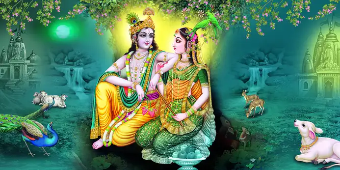 RK344 Radha Krishna Plain, Glitter, Stone, Crystal High Gloss Decorative Tile by Global Art