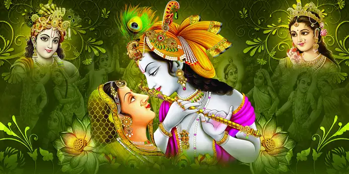 RK345 Radha Krishna Plain, Glitter, Stone, Crystal High Gloss Decorative Tile by Global Art