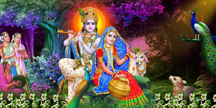 RK346 Radha Krishna Plain, Glitter, Stone, Crystal High Gloss Decorative Tile by Global Art