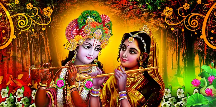 RK348 Radha Krishna Plain, Glitter, Stone, Crystal High Gloss Decorative Tile by Global Art