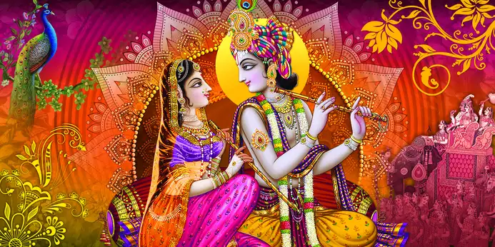 RK349 Radha Krishna Plain, Glitter, Stone, Crystal High Gloss Decorative Tile by Global Art