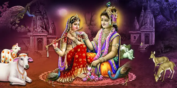 RK351 Radha Krishna Plain, Glitter, Stone, Crystal High Gloss Decorative Tile by Global Art