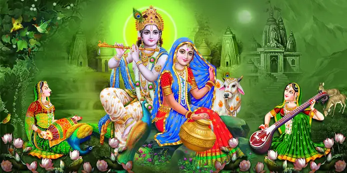 RK352 Radha Krishna Plain, Glitter, Stone, Crystal High Gloss Decorative Tile by Global Art