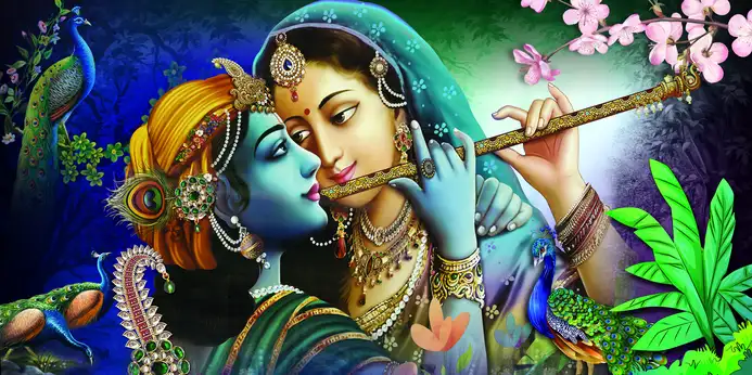RK353 Radha Krishna Plain, Glitter, Stone, Crystal High Gloss Decorative Tile by Global Art