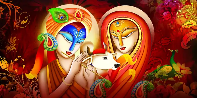 RK355 Radha Krishna Plain, Glitter, Stone, Crystal High Gloss Decorative Tile by Global Art