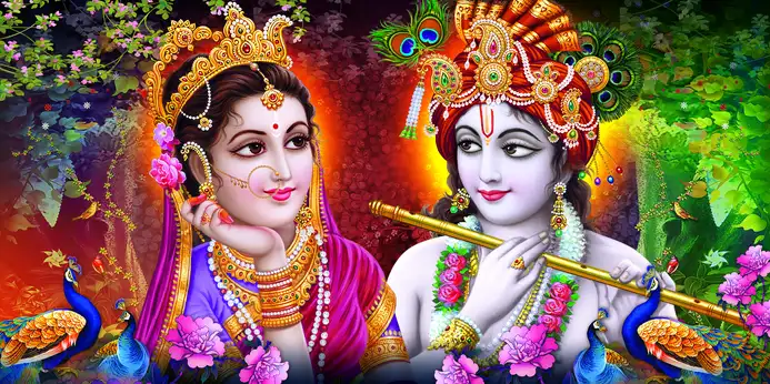 RK357 Radha Krishna Plain, Glitter, Stone, Crystal High Gloss Decorative Tile by Global Art