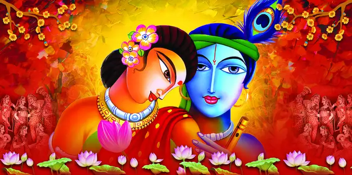 RK361 Radha Krishna Plain, Glitter, Stone, Crystal High Gloss Decorative Tile by Global Art