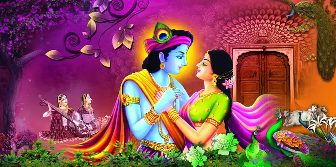 RK362 Radha Krishna Plain, Glitter, Stone, Crystal High Gloss Decorative Tile by Global Art