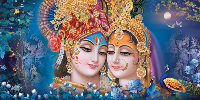 RK363 Radha Krishna Plain, Glitter, Stone, Crystal High Gloss Decorative Tile by Global Art