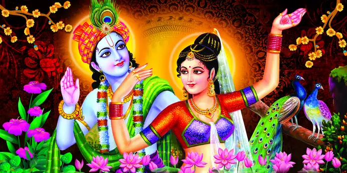 RK364 Radha Krishna Plain, Glitter, Stone, Crystal High Gloss Decorative Tile by Global Art