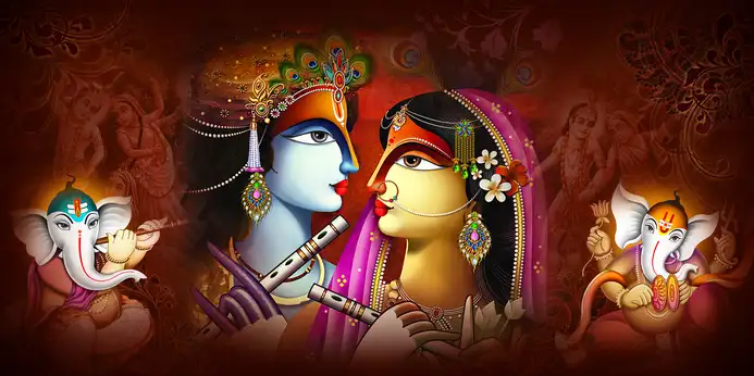 RK365 Radha Krishna Plain, Glitter, Stone, Crystal High Gloss Decorative Tile by Global Art