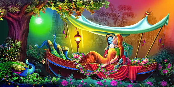 RK368 Radha Krishna Plain, Glitter, Stone, Crystal High Gloss Decorative Tile by Global Art