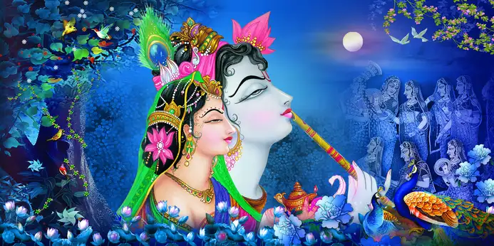 RK369 Radha Krishna Plain, Glitter, Stone, Crystal High Gloss Decorative Tile by Global Art