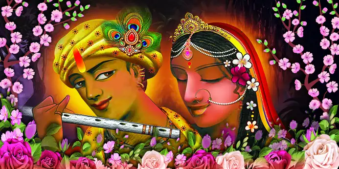RK371 Radha Krishna Plain, Glitter, Stone, Crystal High Gloss Decorative Tile by Global Art