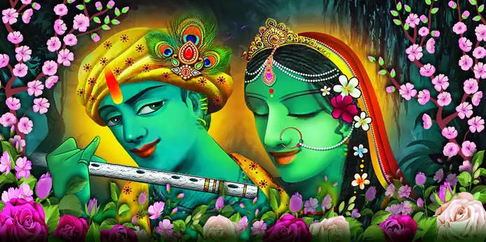 RK372 Radha Krishna Plain, Glitter, Stone, Crystal High Gloss Decorative Tile by Global Art