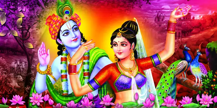 RK374 Radha Krishna Plain, Glitter, Stone, Crystal High Gloss Decorative Tile by Global Art