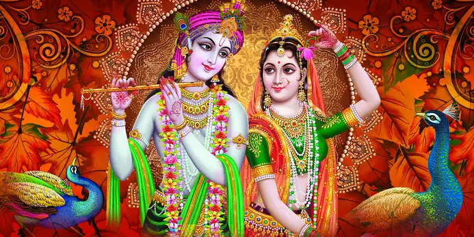 RK375 Radha Krishna Plain, Glitter, Stone, Crystal High Gloss Decorative Tile by Global Art
