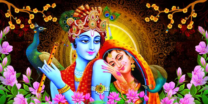 RK376 Radha Krishna Plain, Glitter, Stone, Crystal High Gloss Decorative Tile by Global Art