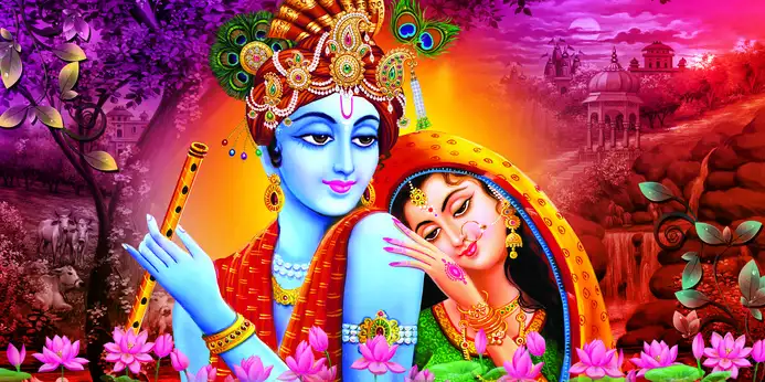 RK377 Radha Krishna Plain, Glitter, Stone, Crystal High Gloss Decorative Tile by Global Art