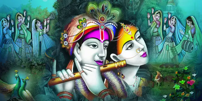 RK379 Radha Krishna Plain, Glitter, Stone, Crystal High Gloss Decorative Tile by Global Art