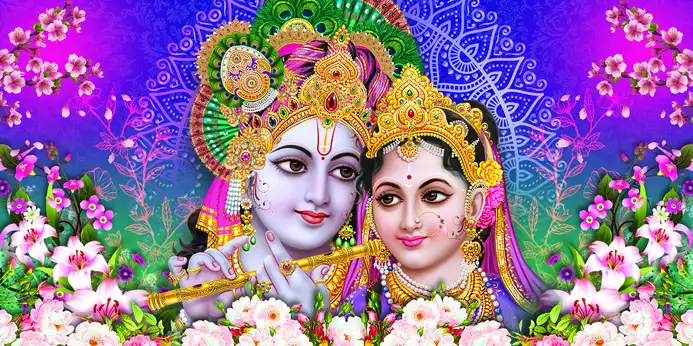 RK381 Radha Krishna Plain, Glitter, Stone, Crystal High Gloss Decorative Tile by Global Art
