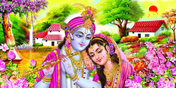 RK382 Radha Krishna Plain, Glitter, Stone, Crystal High Gloss Decorative Tile by Global Art