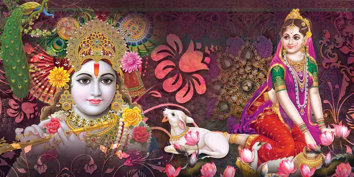 RK384 Radha Krishna Plain, Glitter, Stone, Crystal High Gloss Decorative Tile by Global Art