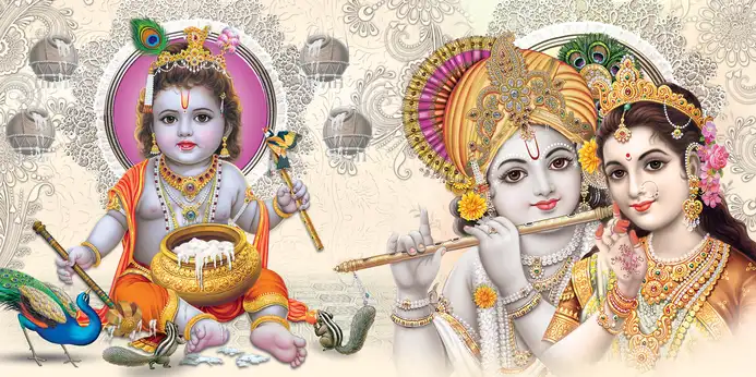 RK385 Radha Krishna Plain, Glitter, Stone, Crystal High Gloss Decorative Tile by Global Art