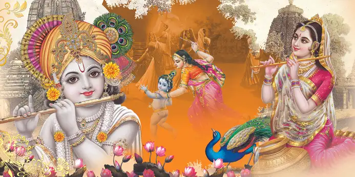 RK386 Radha Krishna Plain, Glitter, Stone, Crystal High Gloss Decorative Tile by Global Art