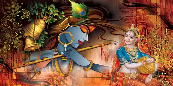RK387 Radha Krishna Plain, Glitter, Stone, Crystal High Gloss Decorative Tile by Global Art
