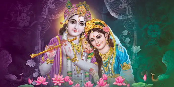 RK388 Radha Krishna Plain, Glitter, Stone, Crystal High Gloss Decorative Tile by Global Art
