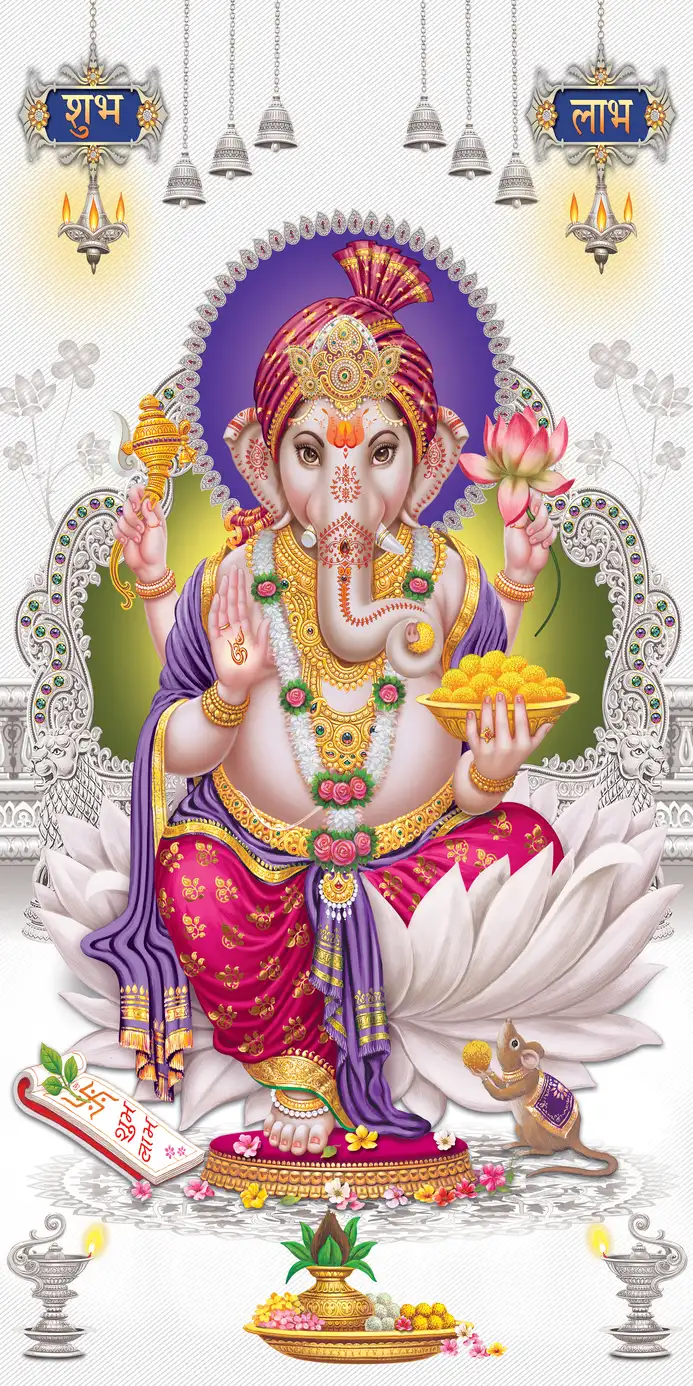 GN401 Ganesh Ji Plain, Glitter, Stone, Crystal High Gloss Decorative Tile by Global Art