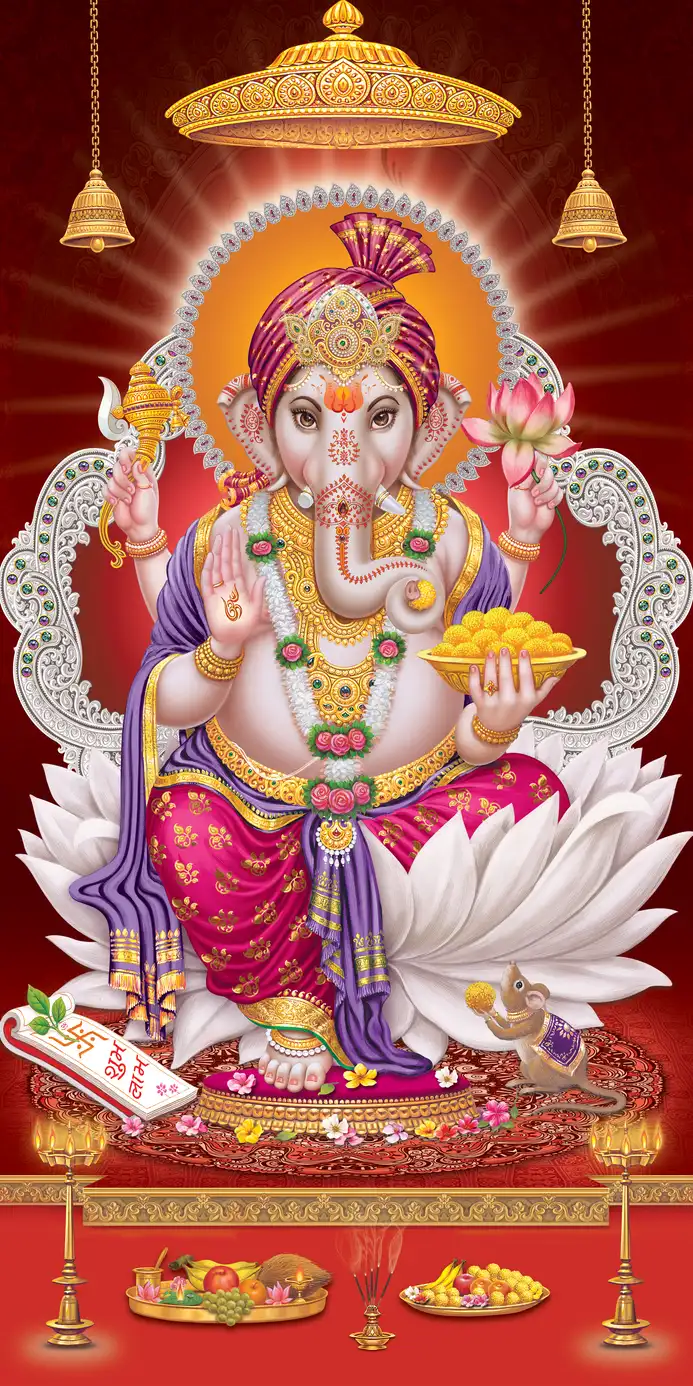 GN404 Ganesh Ji Plain, Glitter, Stone, Crystal High Gloss Decorative Tile by Global Art