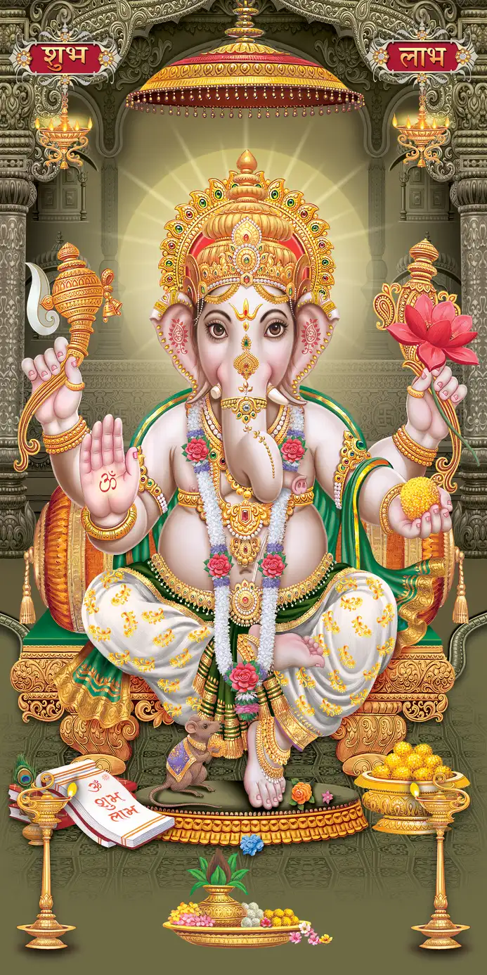 GN402 Ganesh Ji Plain, Glitter, Stone, Crystal High Gloss Decorative Tile by Global Art