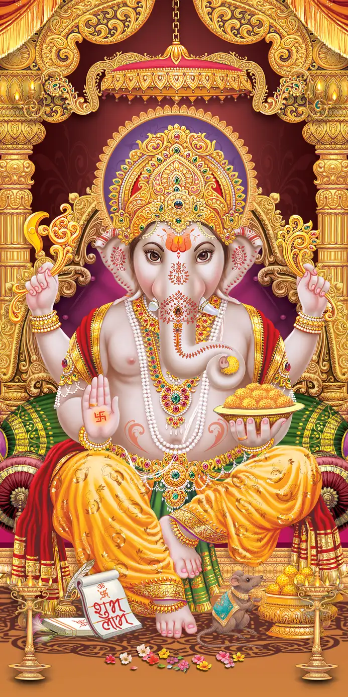 GN403 Ganesh Ji Plain, Glitter, Stone, Crystal High Gloss Decorative Tile by Global Art