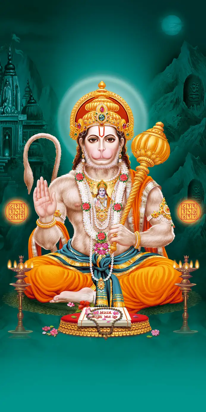 HN401 Hanuman Ji Plain, Glitter, Stone, Crystal High Gloss Decorative Tile by Global Art